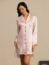 [Rosa] SilkSilky-DE Long Sleeve Lapel Collar Schlafhemd 003