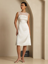 [Weiß] SilkSilky-DE Sleeveless Illusion Neck Kleider 004