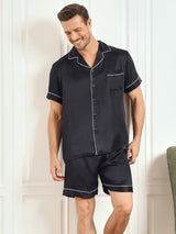 [Schwarz] SilkSilky-DE Short Sleeve Notch-Kragen Herren Pyjamas 001