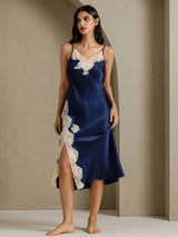 [Dunkelblau] SilkSilky-DE Sleeveless V Neck Nachthemden 003