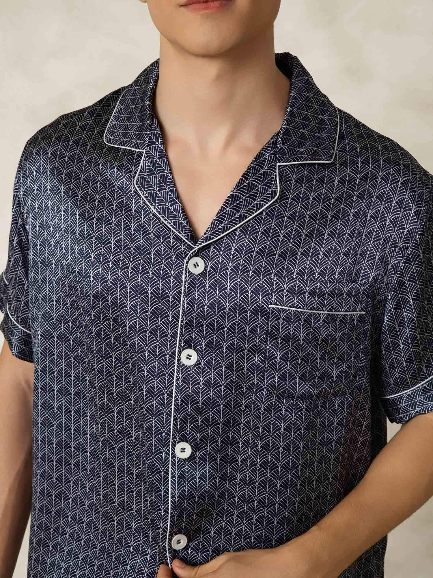 [MarineGinkgo] SilkSilky-DE Reine Seide Umlegekragen Herren Pyjamas 007
