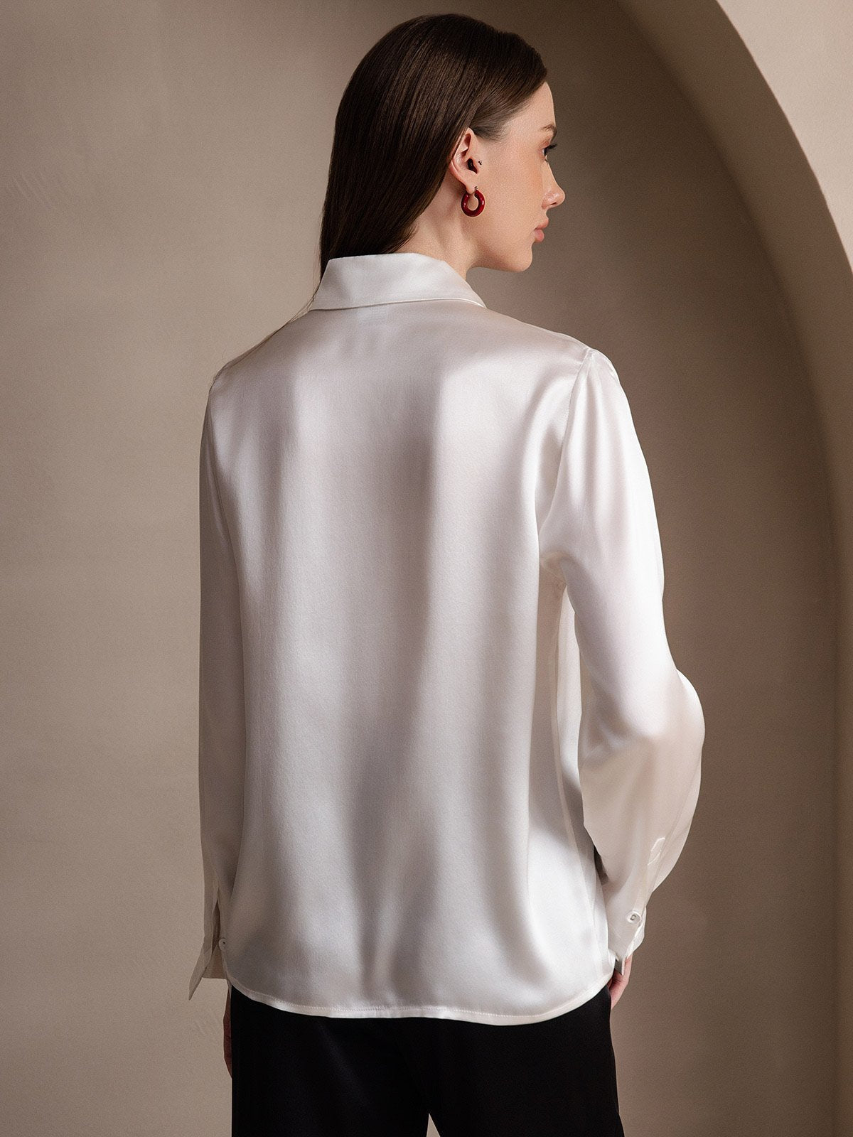 [Weiß] SilkSilky-DE 19Momme Seide Lapel Collar Damenhemd 002