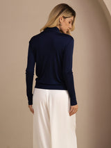 [Dunkelblau] SilkSilky-DE Long Sleeve Damenblusen 002