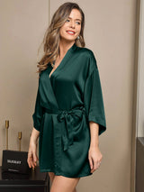[Dunkelgrün] SilkSilky-DE 3/4 Sleeve Damen Morgenmantel 003