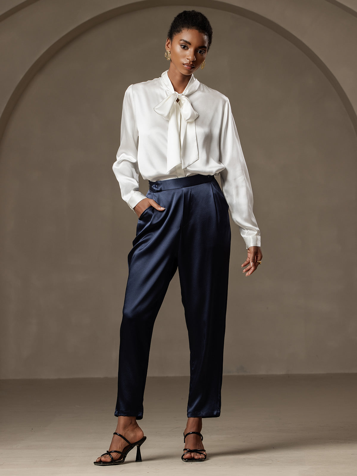 [Dunkelblau] SilkSilky-DE 19Momme Seide Womens Pants 005