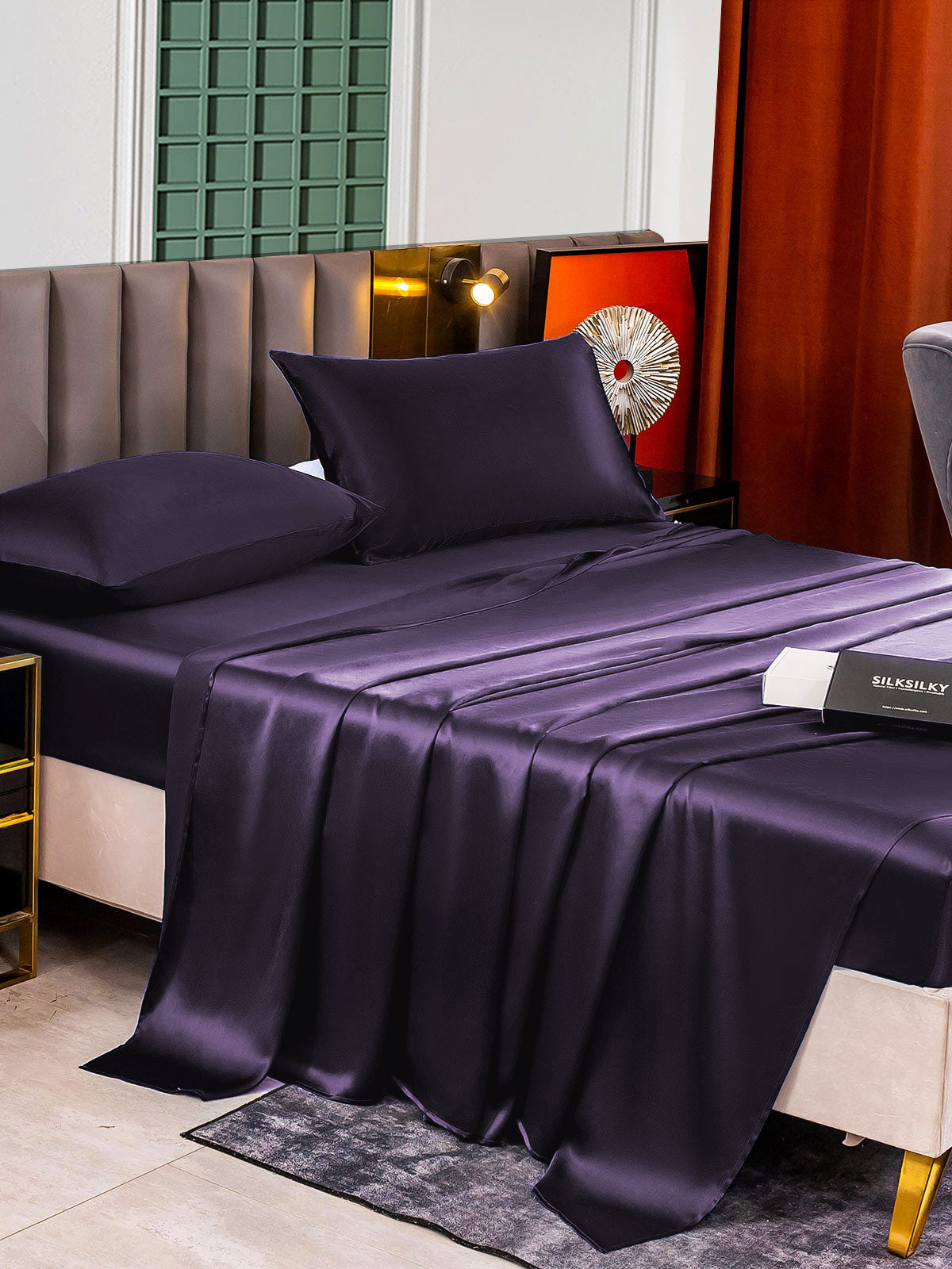 [Dunkelviolett] SilkSilky-DE 22Momme Reine Seide Bedding Set 003,