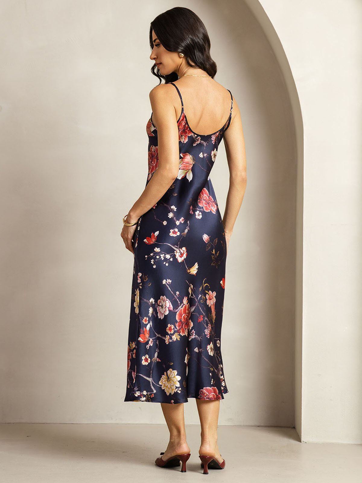 [MarineBlumen] SilkSilky-DE 19Momme Seide V Ausschnitt Kleider 002