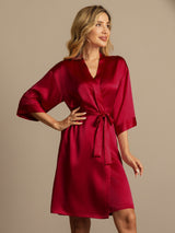 [Rotwein] SilkSilky-DE 3/4 Sleeve Damen Morgenmantel 005
