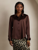 [Dunkle Schokolade] SilkSilky-DE Long Sleeve Lapel Collar Damenhemd 004