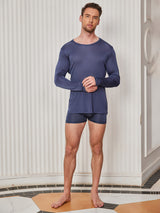 [Dunkelblau] SilkSilky-DE Long Sleeve Round Neck Herren T-Shirt 005