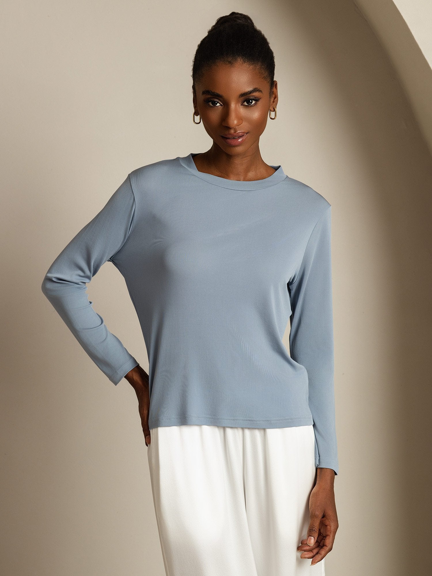 [Graublau] SilkSilky-DE Reine Seide Womens T-Shirt 003