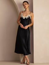 [Schwarz] SilkSilky-DE Sleeveless V Neck Kleider 003