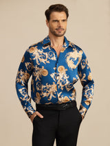 [Navy Drache] SilkSilky-DE Long Sleeve Lapel Collar Herrenhemd 001