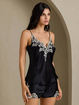 [Schwarz] SilkSilky-DE Sleeveless V Neck Camisole-Set 005