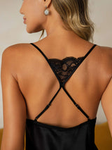 [Schwarz] SilkSilky-DE Sleeveless Deep V Neck Nachthemden 005