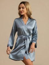 [Graublau] SilkSilky-DE 3/4 Sleeve Damen Morgenmantel 005