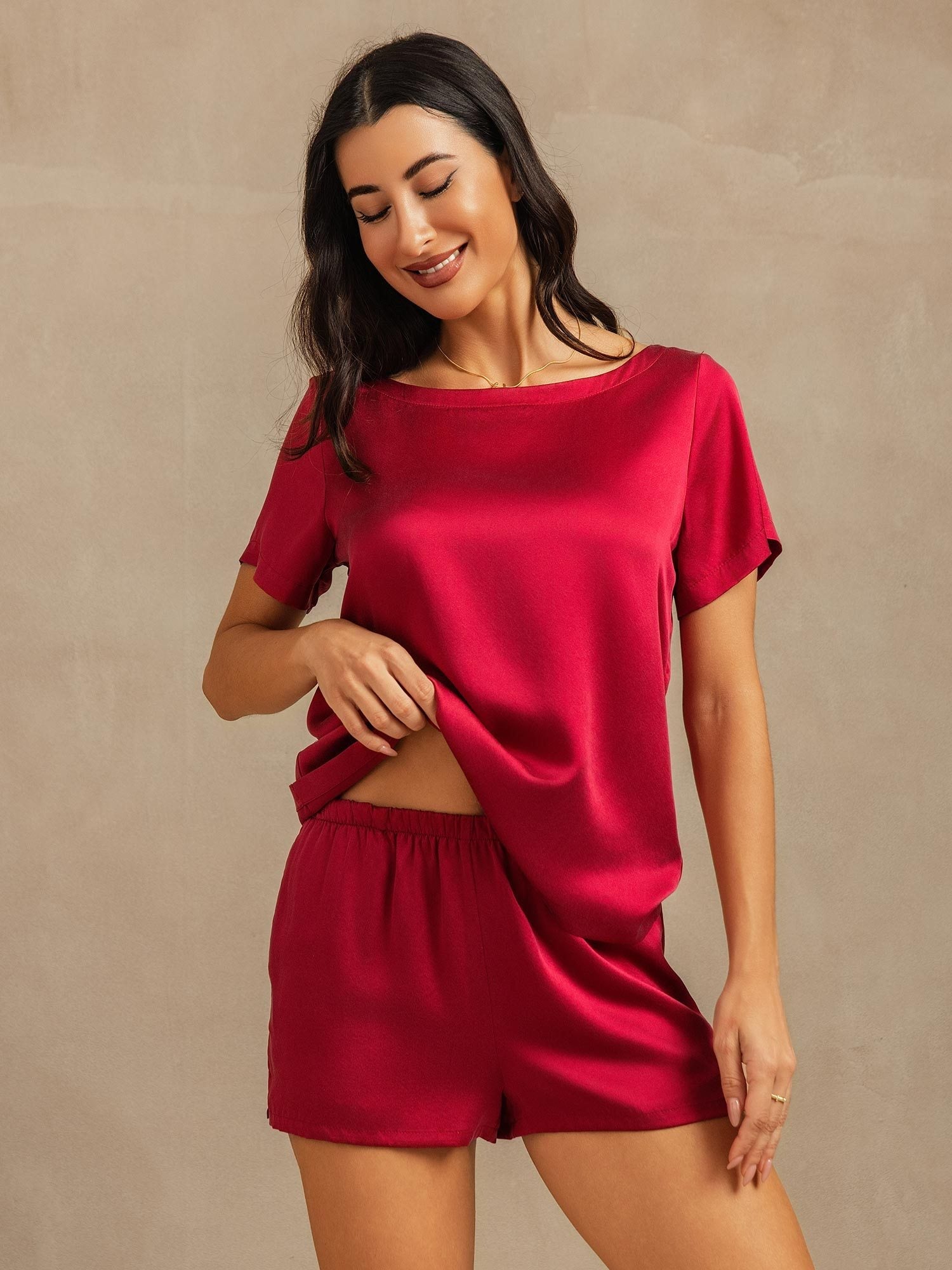 [Rotwein] SilkSilky-DE 19Momme Seide Womens Pajamas 008