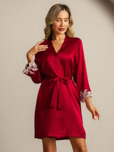 [Rotwein] SilkSilky-DE 3/4 Sleeve Damen Morgenmantel 001