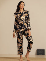 [Schwarzer Drache] SilkSilky-DE Long Sleeve Notch-Kragen Damen Pyjamas 001