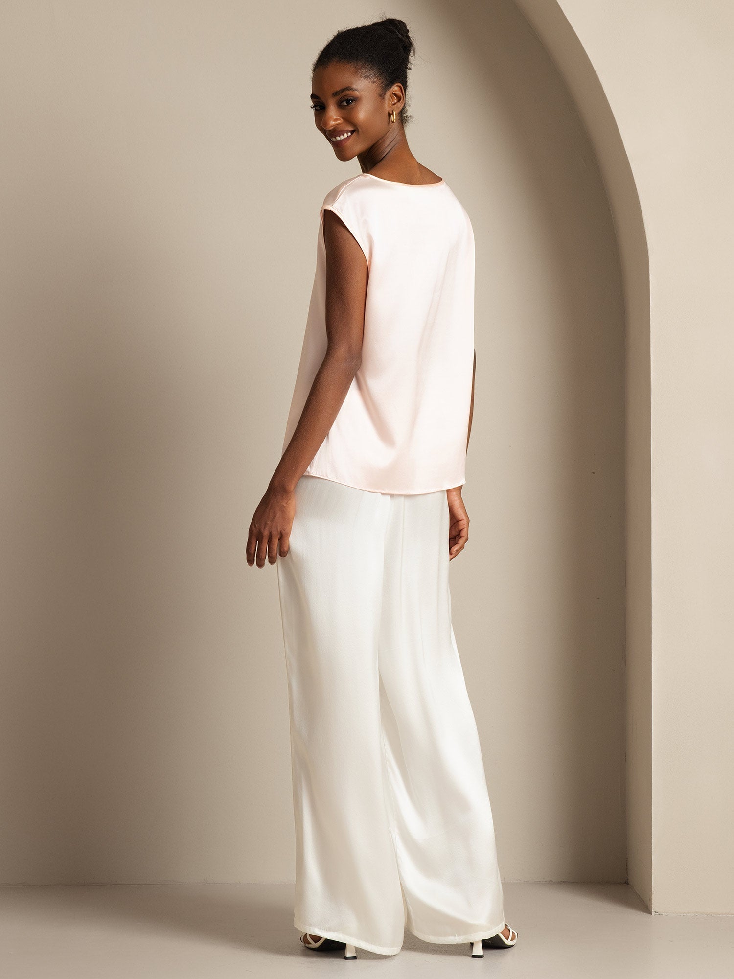 [Rosa] SilkSilky-DE 19Momme Seide Womens T-Shirt 002,