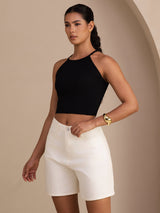 [Schwarz] SilkSilky-DE Sleeveless Crew Neck Cami Top 005