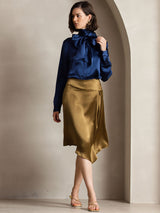 [Dunkelblau] SilkSilky-DE Long Sleeve High Neck Bluse 007