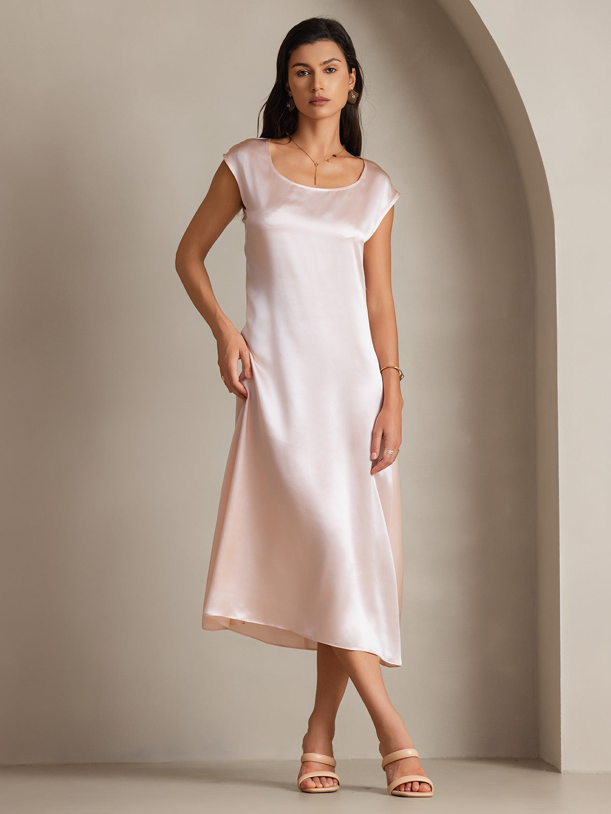 SilkSilky DE19MommeSeideÄrmellosRundkragenKleiderRosa003