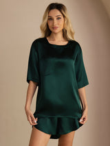 [Dunkelgrün] SilkSilky-DE Short Sleeve Round Neck Damen Pyjamas 001