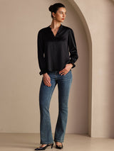 [Schwarz] SilkSilky-DE Long Sleeve Damenblusen 006