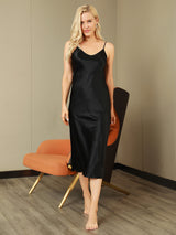 [Schwarz] SilkSilky-DE Sleeveless V Neck Nachthemden 006