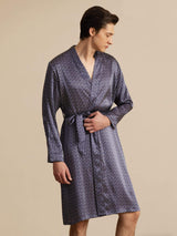 [Marine Ginkgo] SilkSilky-DE Long Sleeve V Neck Herren Morgenmantel 004