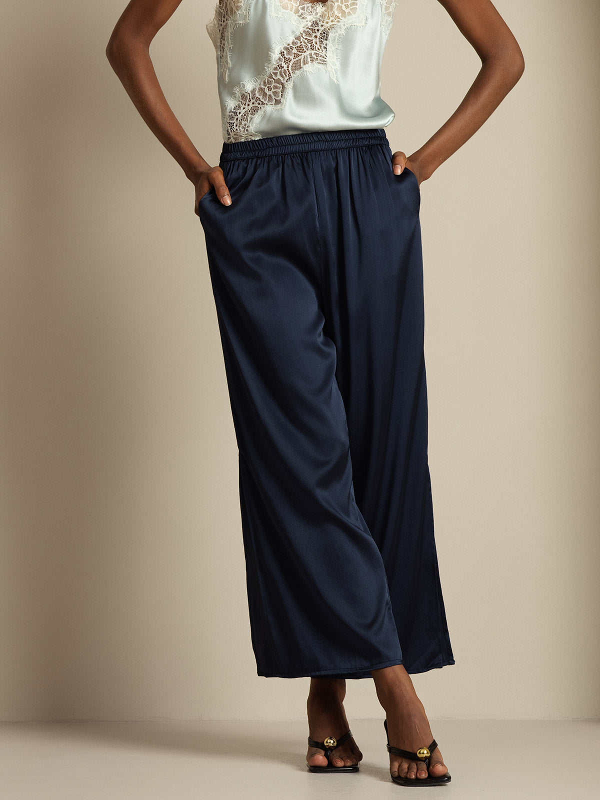 [Dunkelblau] SilkSilky-DE 19Momme Seide Womens Pants 004,