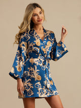 [Navy Drache] SilkSilky-DE 3/4 Sleeve Damen Morgenmantel 007