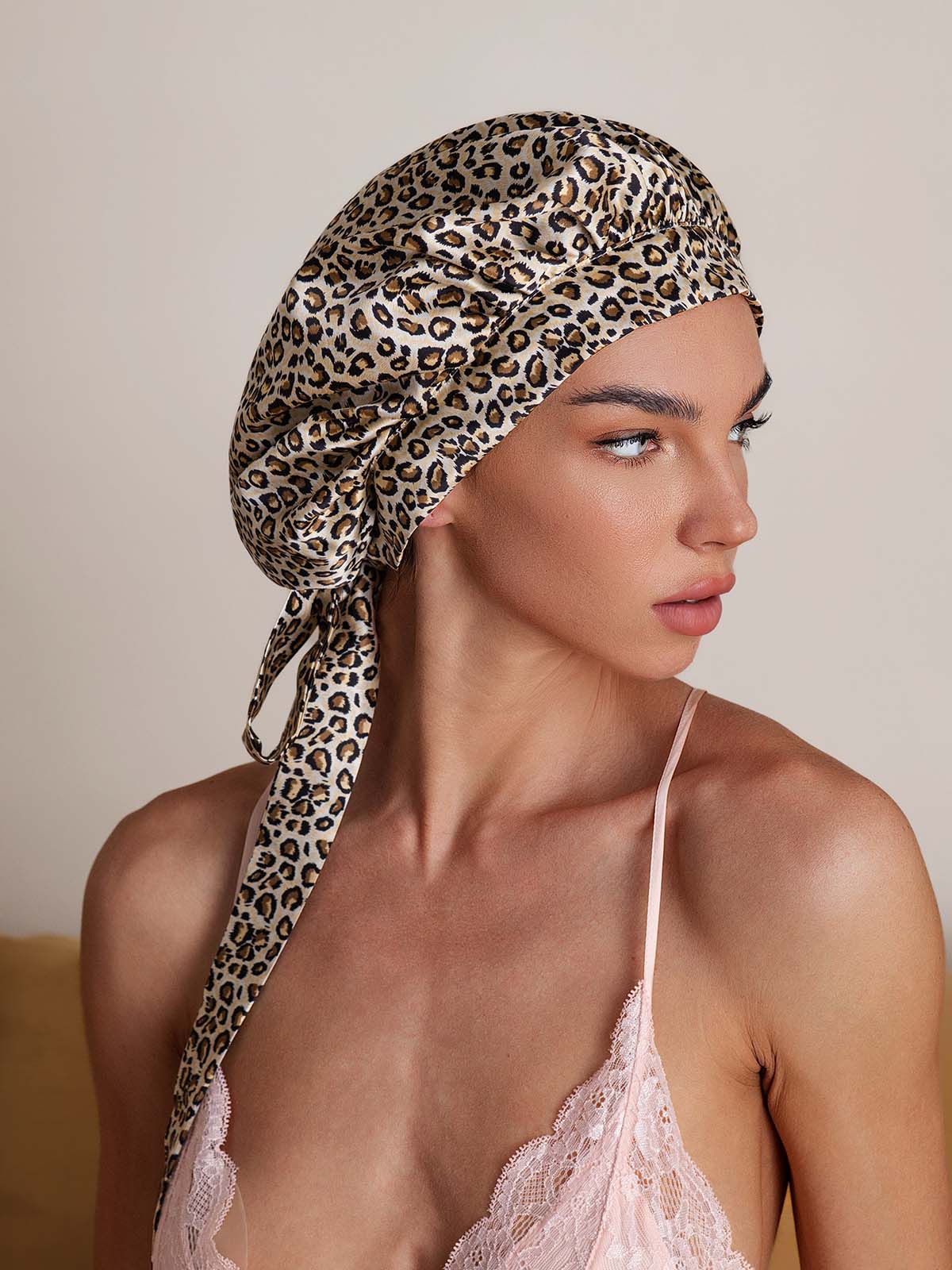 [Leopard] SilkSilky-DE Reine Seide Sleep Cap 004,