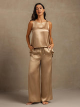 [Champagner] SilkSilky-DE Sleeveless Scoop Neck Damen Pyjamas 008