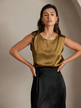[Braun] SilkSilky-DE 19Momme Ärmellos Rundhalsausschnitt Cami Top 004