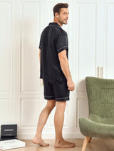 [Schwarz] SilkSilky-DE Short Sleeve Notch-Kragen Herren Pyjamas 002