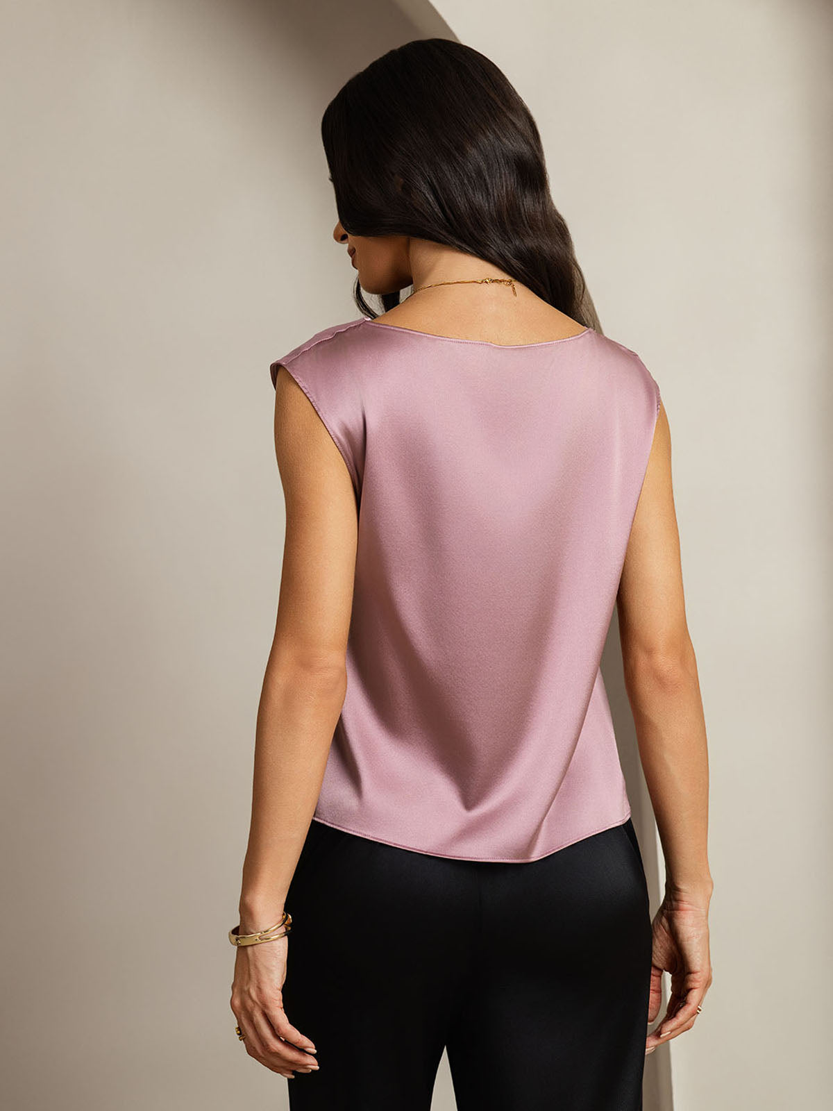 [Blasses Mauve] SilkSilky-DE 19Momme Seide Womens T-Shirt 002