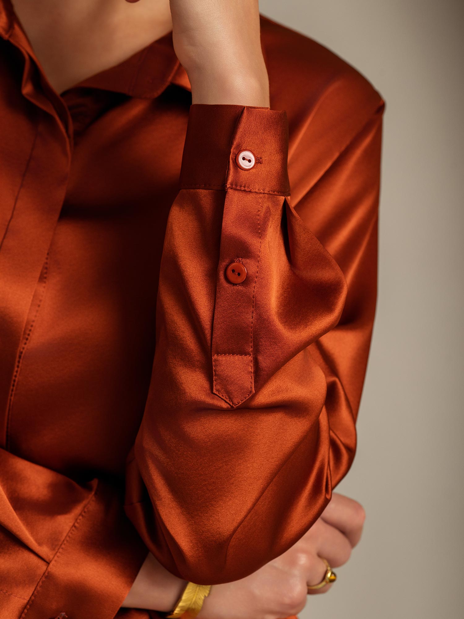 [Karamell] SilkSilky-DE 19Momme Seide Langärmelig Umlegekragen Damenhemd 007