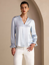 [Himmelblau] SilkSilky-DE Long Sleeve Damenblusen 001