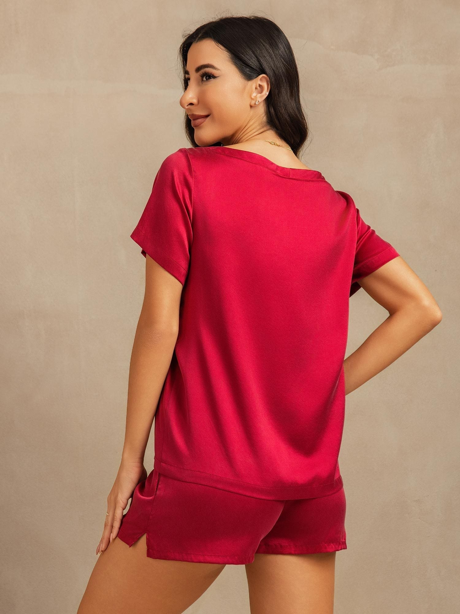 [Rotwein] SilkSilky-DE 19Momme Seide Womens Pajamas 002