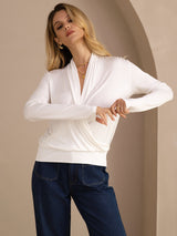 [Weiß] SilkSilky-DE Long Sleeve Damenblusen 003