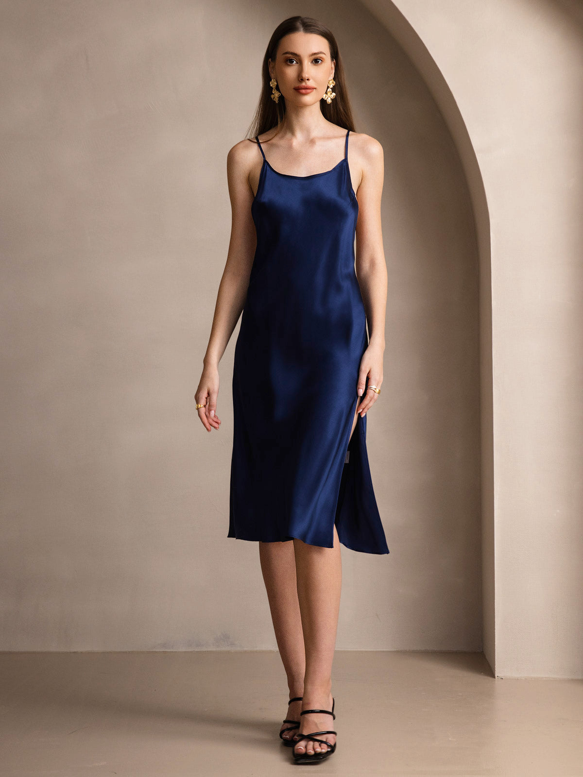 [Dunkelblau] SilkSilky-DE Reine Seide Dress 003