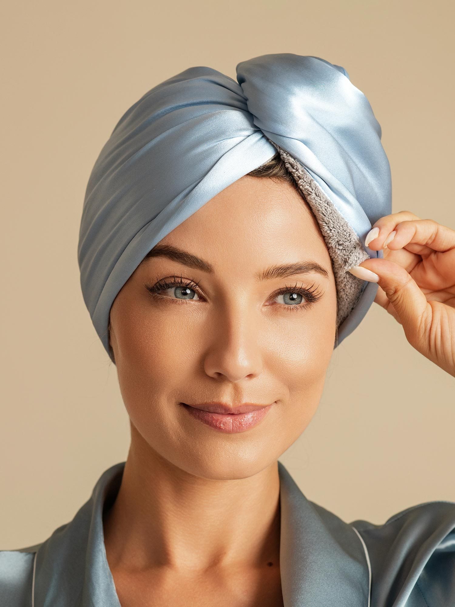 [Himmelblau] SilkSilky-DE Reine Seide Hair Towel Wrap 006,