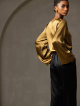 [Braun] SilkSilky-DE Long Sleeve Boat Neck Bluse 006