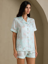 [Himmelblau Blumen] SilkSilky-DE Short Sleeve Notch Collar Damen Pyjamas 003