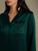 [Dunkelgrün] SilkSilky-DE Long Sleeve Notch-Kragen Damen Pyjamas 004