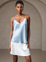 [Graublau] SilkSilky-DE Spaghetti Strap V Neck Cami Top 006