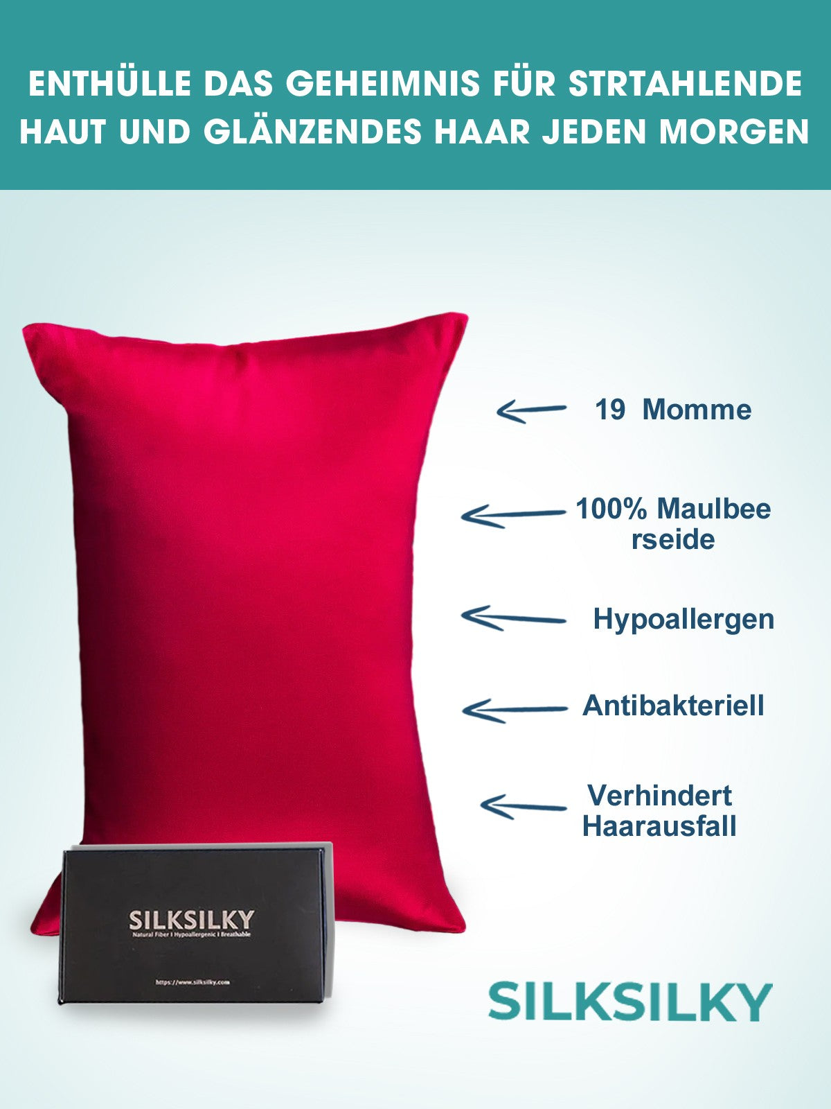 SilkSilky-DE 19Momme Reine Seide Pillowcase Rotwein 002