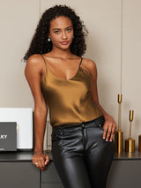 [Kaffee] SilkSilky-DE Spaghetti Strap V Neck Cami Top 003